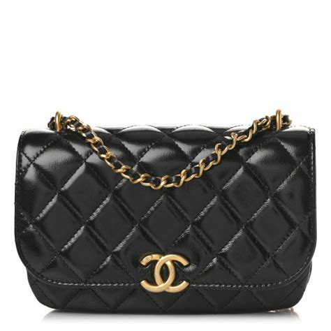 CHANEL Shiny Lambskin Quilted Flap Phone Holder With Chain 